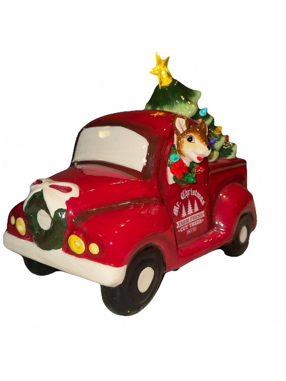 Nostalgic Mr. Christmas Ceramic Tree Delivery Truck Lights Up Batt Op. Lamp 10x9